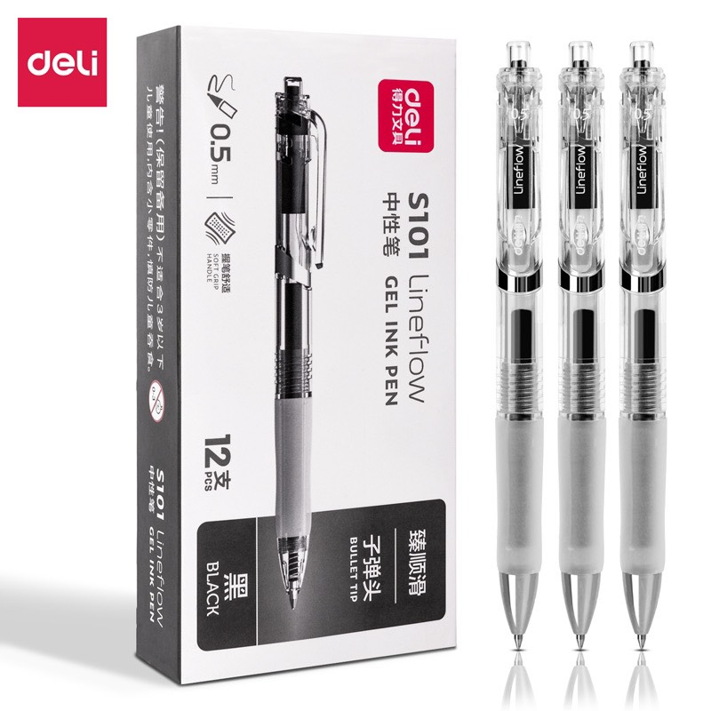 Bút Gel Deli S101, Bút Bi Nước Deli Viết Sổ Calligraphy Ngòi 0.5mm - Mực đen Viết trơn và êm