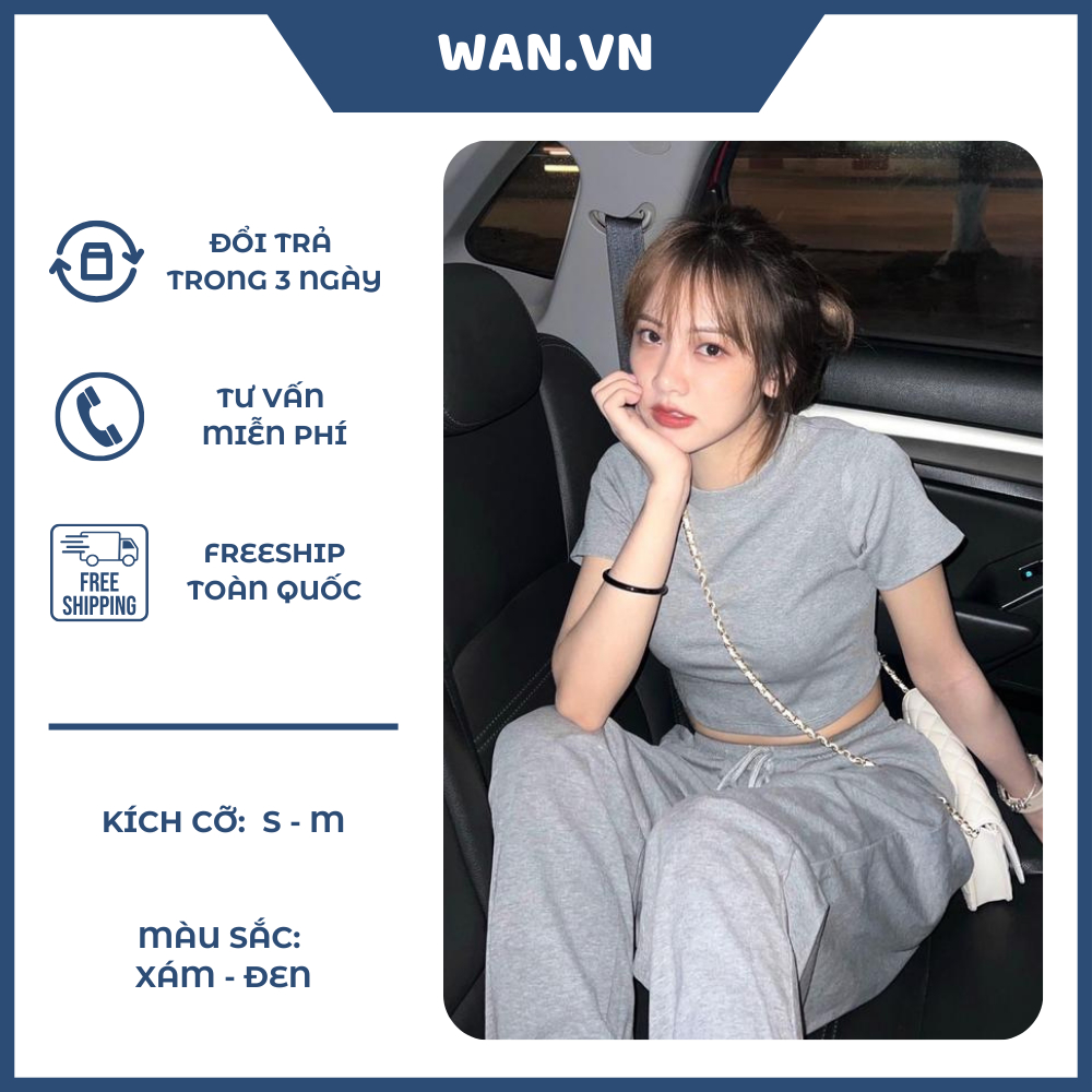 Set Áo Croptop Quần Ống Rộng Nữ Dày Dặn Thể Thao Năng Động WAN VN - W003