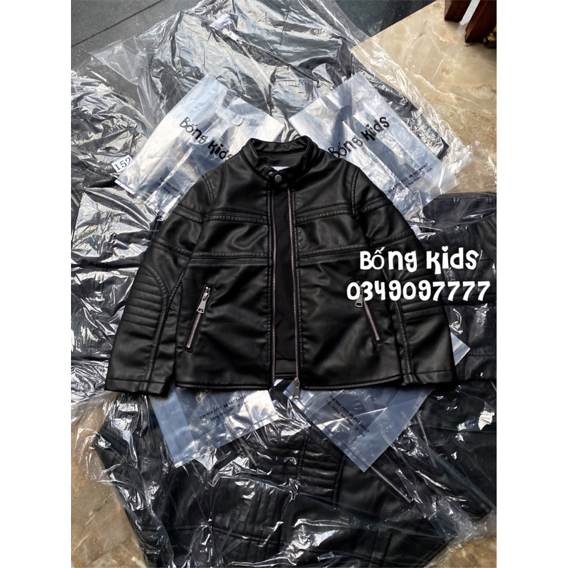 Áo Khoác Da Bé Trai Chốt Cúc Đen ZR