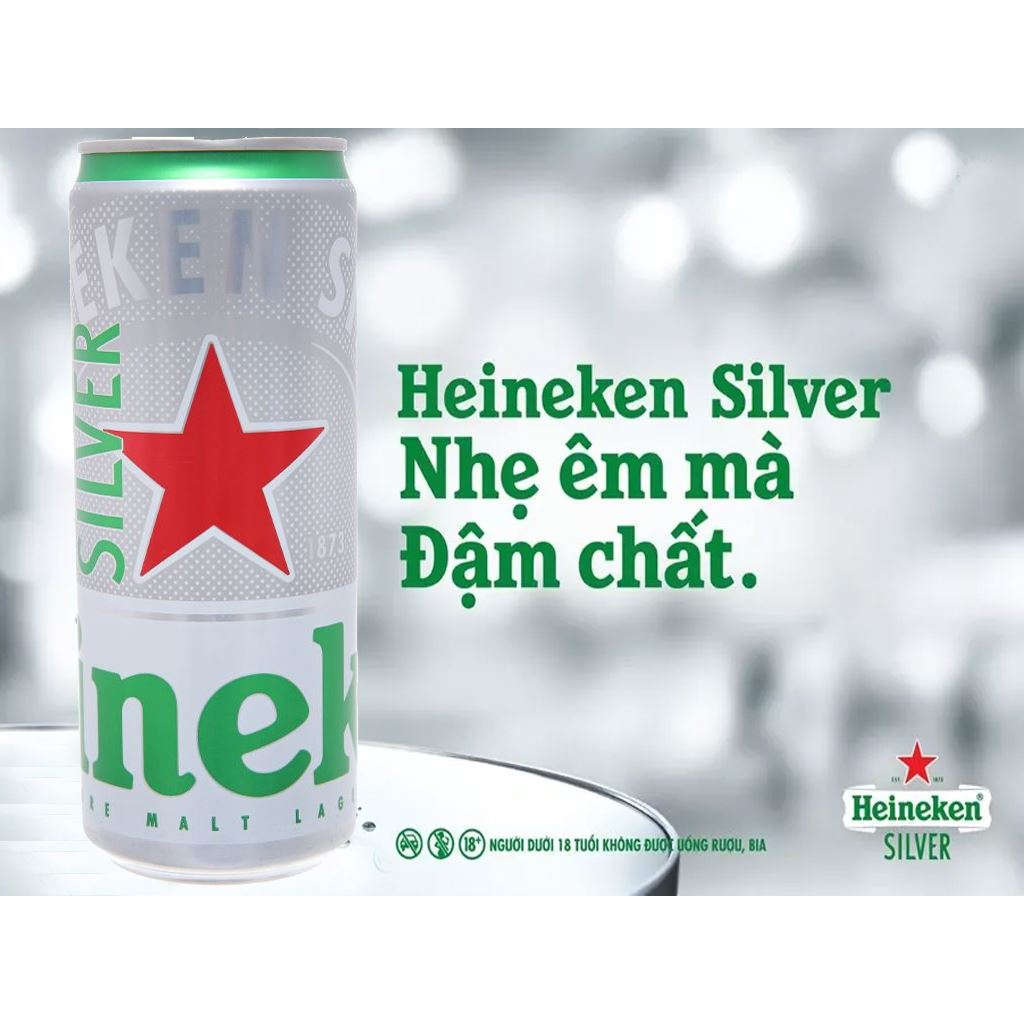 Thùng 24 Lon Bia Heineken Bạc lon 330ml