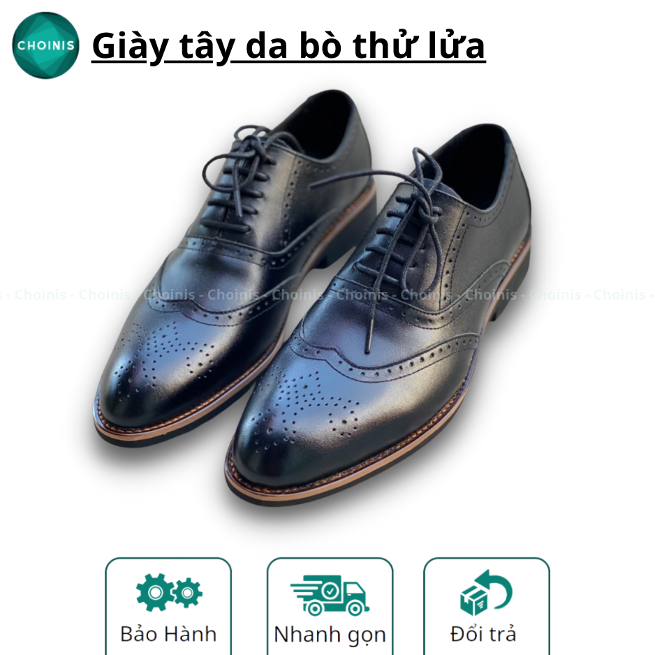 Giày tây oxfords buộc dây da bò thử lửa đế 2 lớp thanh lịch CHOINIS khâu đế chắc chắn size 38 đến 43