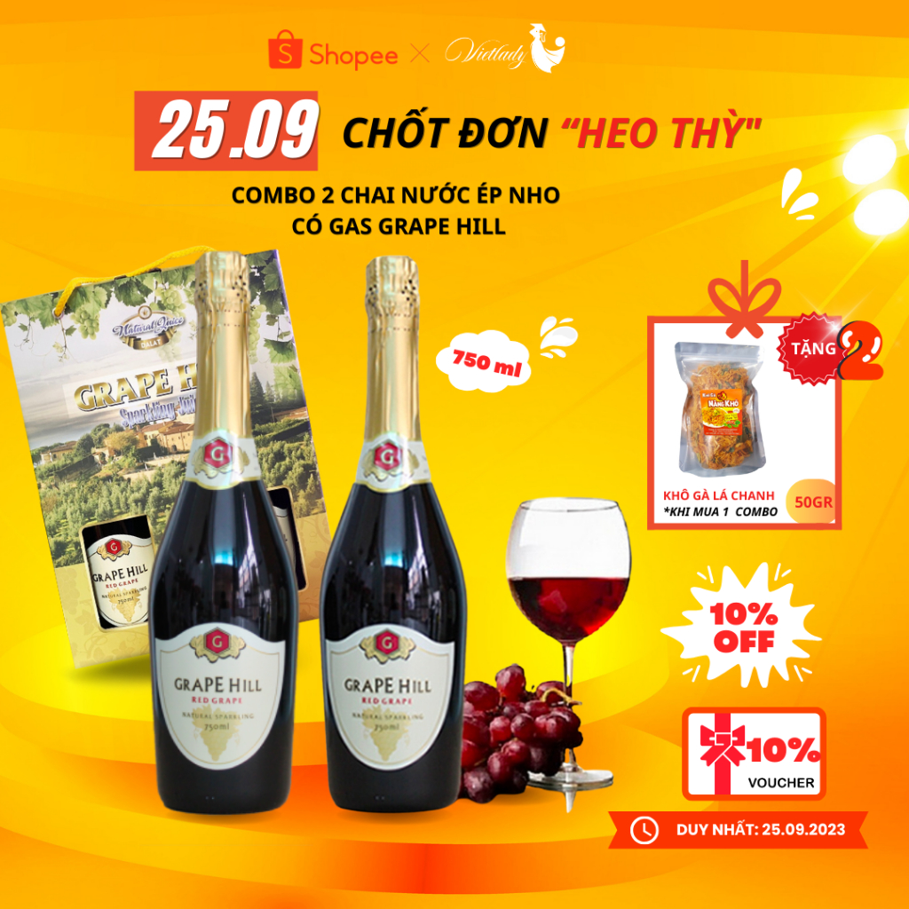 COMBO 2 CHAI NƯỚC ÉP NHO CÓ GAS GRAPE HILL + HỘP QUÀ TẾT SANG TRỌNG,MÓN QUÀ Ý NGHĨA CHO BẠN BÈ VÀ NGƯỜI THÂN