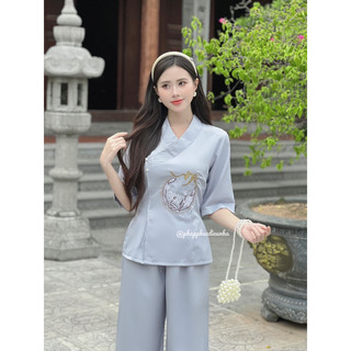 Bộ Lam Đi Chùa Cổ Nhật thêu Mẹ {mẫu mới}