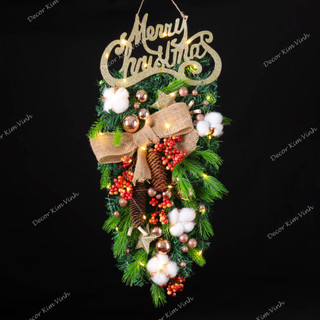 Dây treo chùm thông ct06 chùm thông merry nơ vải trang trí noel kèm đèn