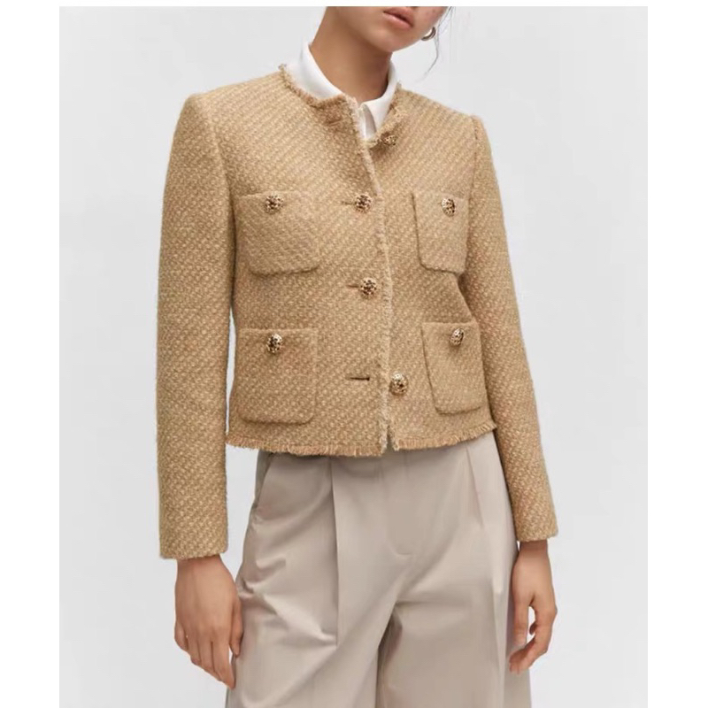 Áo dạ tweed dáng ngắn hàng xuất dư