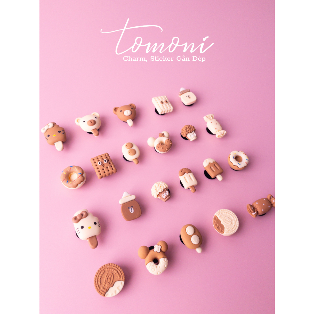 Phụ Kiện Sticker Jibbitz Nút Gắn Giày Dép PVC Hình Kem Tươi, Bánh Kẹo, Mèo Dễ Thương