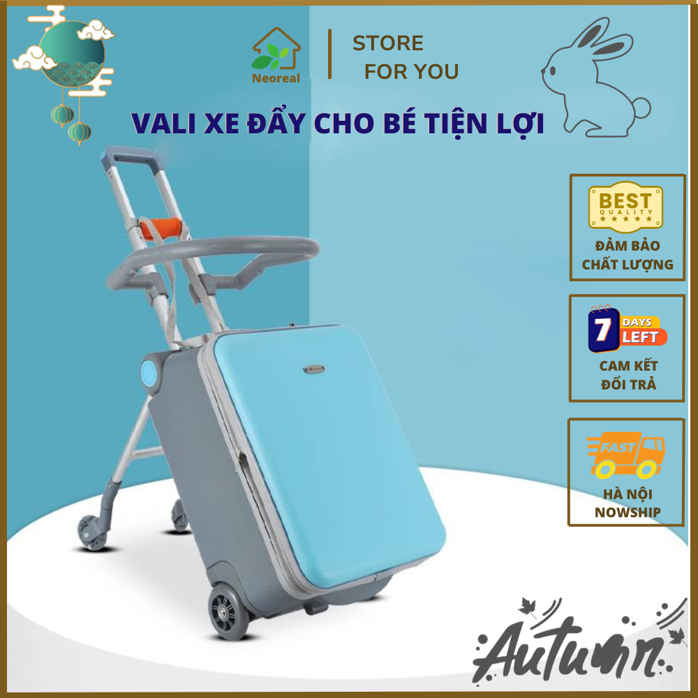 Vali xe đẩy cho bé đa năng có đai an toàn, Vali kéo trẻ em du lịch 2in1