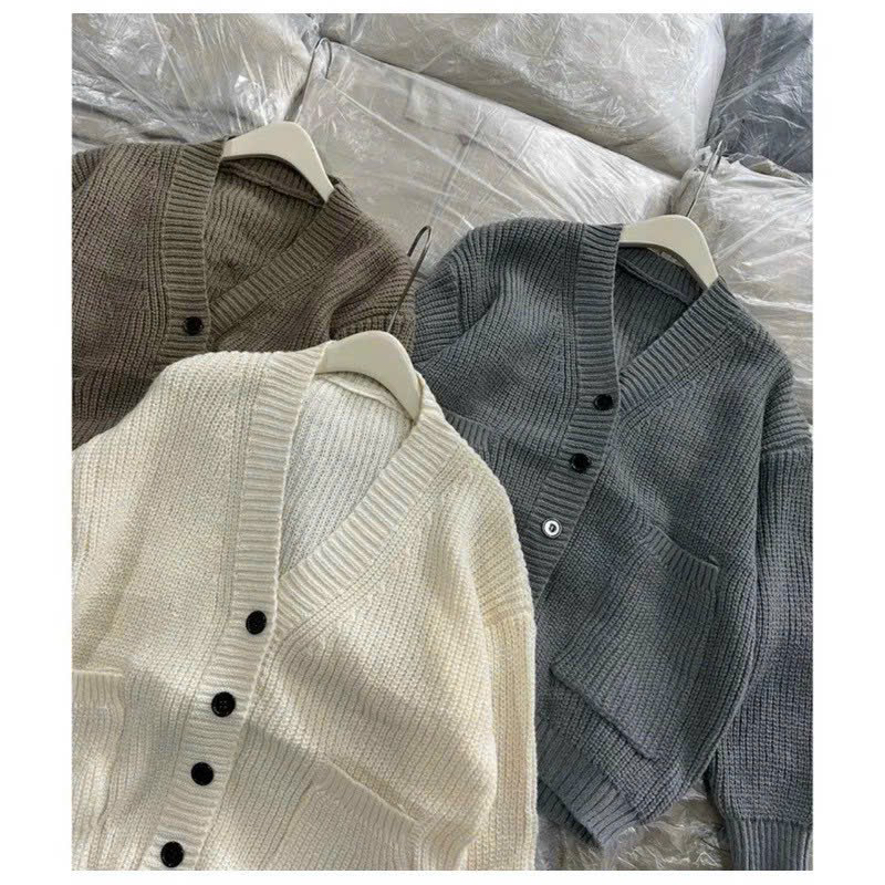 Áo khoác cardigan len gạo cúc cài tay bo cổ v,dáng rộng hàng quảng châu A255