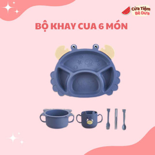 Bộ khay bát ăn dặm lúa mạch kèm đũa 6 món hình cua ngộ nghĩnh đủ màu cho bé