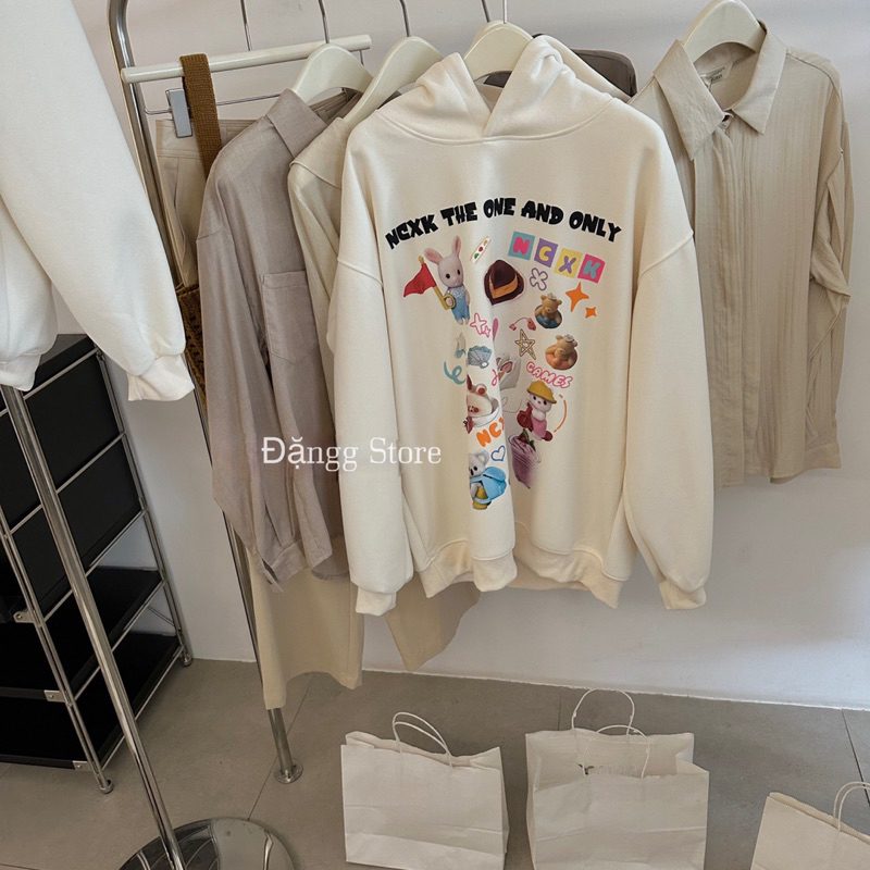 Áo nỉ dáng hoodie hoạt hình xinh