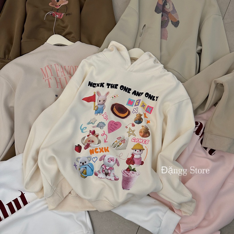 Áo nỉ dáng hoodie hoạt hình xinh