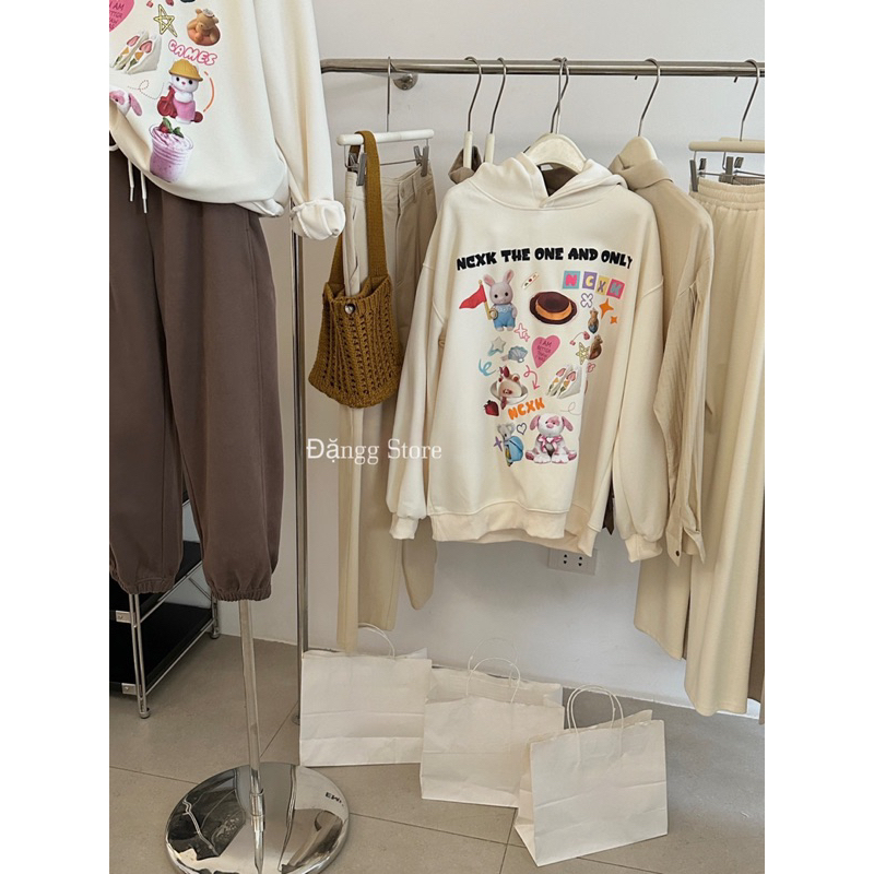 Áo nỉ dáng hoodie hoạt hình xinh