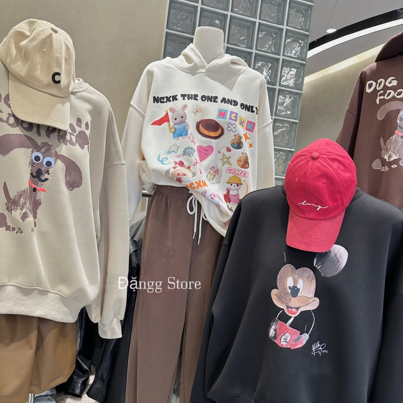 Áo nỉ dáng hoodie hoạt hình xinh