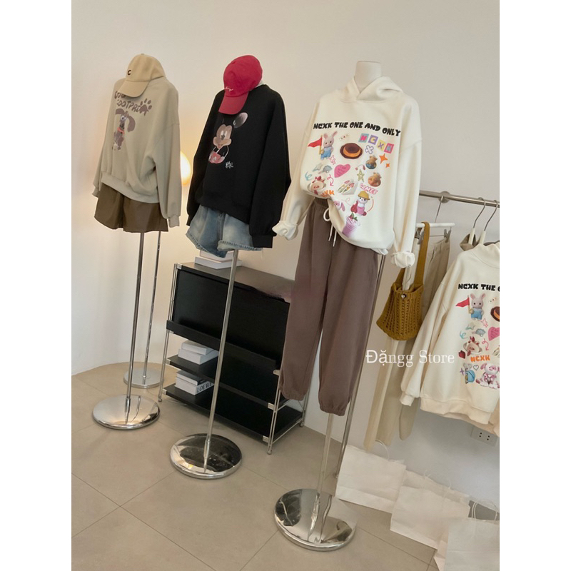 Áo nỉ dáng hoodie hoạt hình xinh