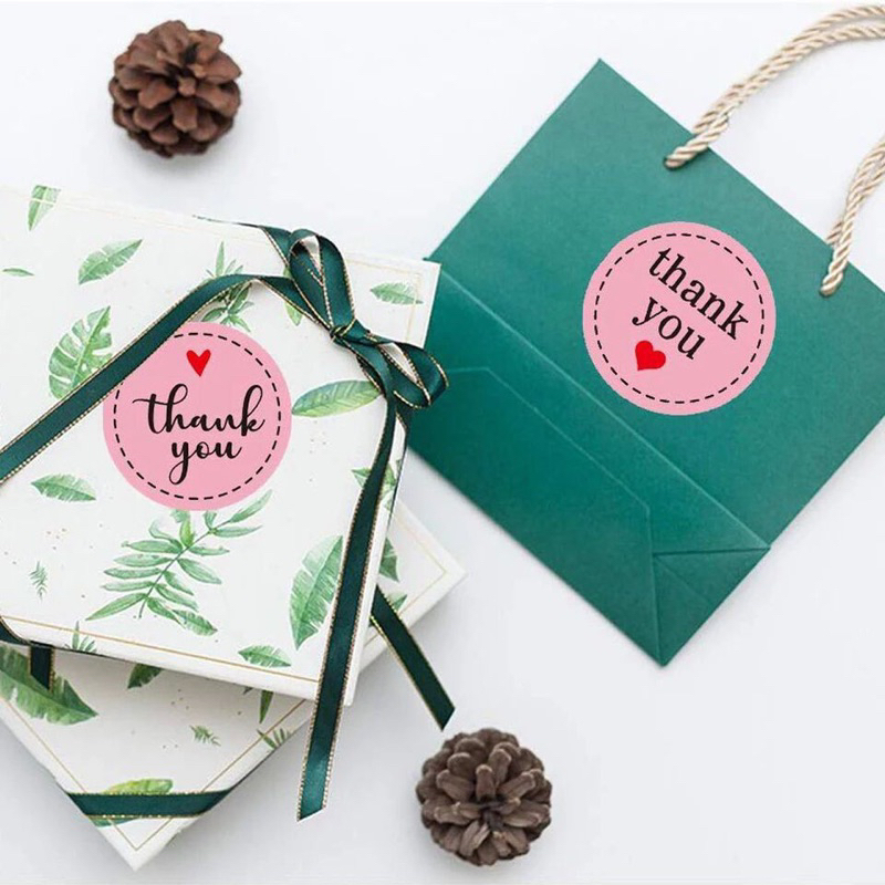 Cuộn 500 tem dán Thank you dùng niêm phong trang trí hàng hoá, quà tặng