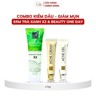 Combo kem giảm mụn, kiềm dầu Mềm acosmetics, kem giảm mụn siêu tốc độ, sữa rửa mặt trà xanh x2 170g