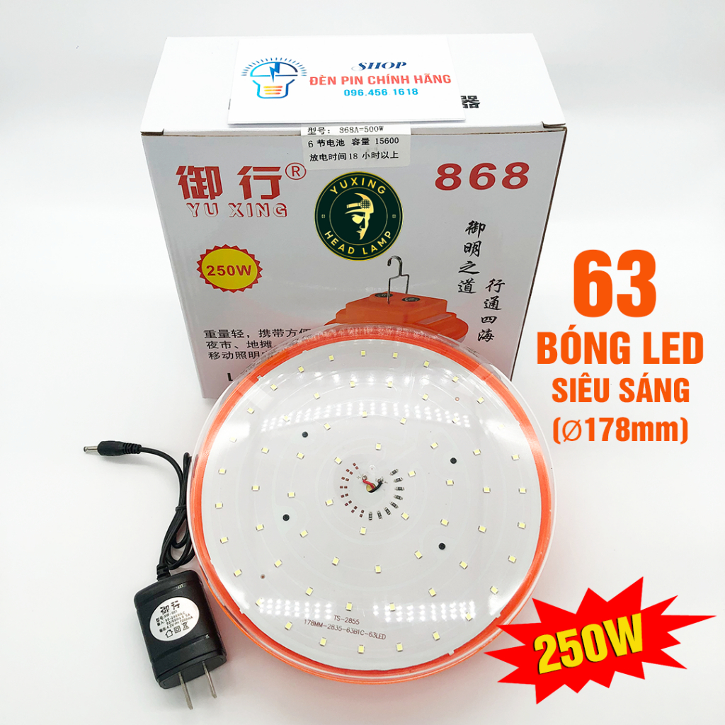 Đèn tích điện siêu sáng YUXING 868 LED 250w có móc treo và nam châm siêu dính kèm sạc