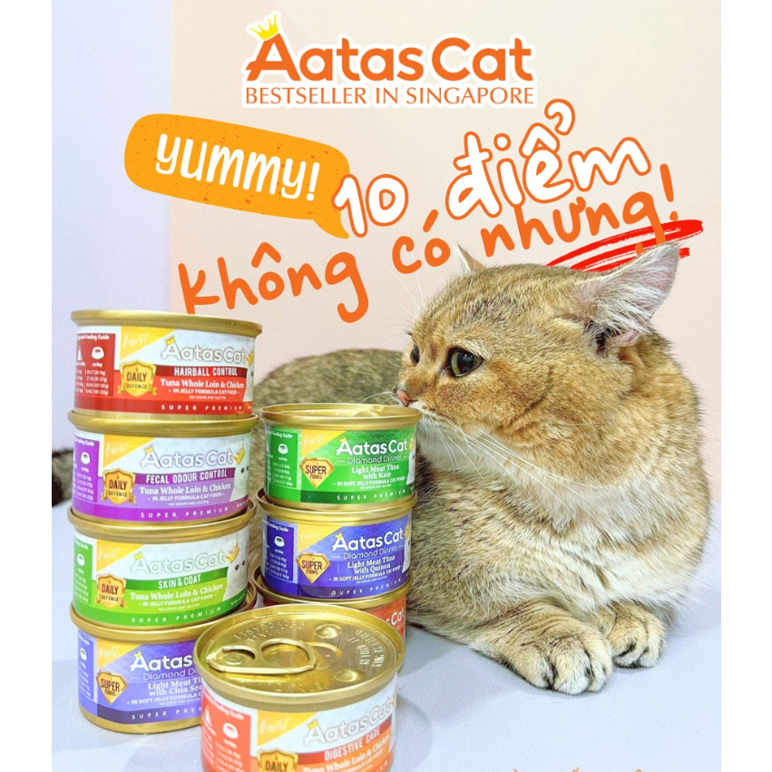 Pate (XỐT) Cho Mèo AATAS CAT Lon 85g - Thức ăn Hỗn Hợp Hoàn Chỉnh Cho Mèo Cá Ngừ đóng hộp
