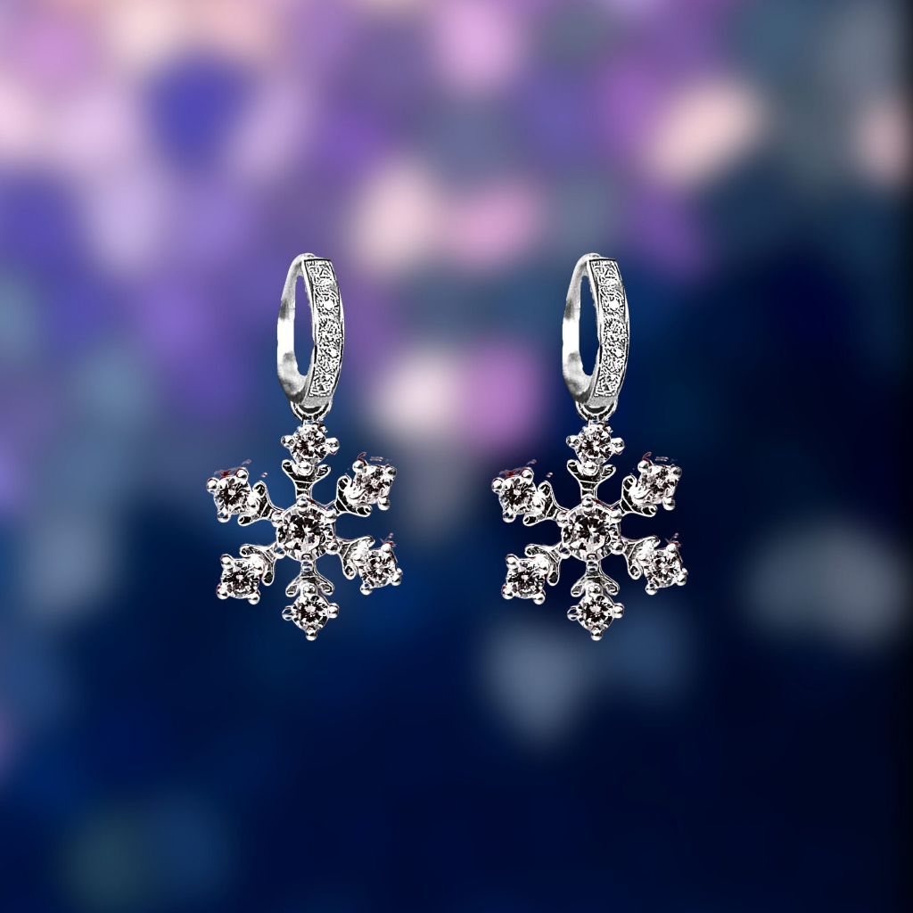 Khuyên Tai Nữ Kylan Silver KL2048 Bông Tuyết Full Tấm Kim Cương Nhân Tạo 1.5ly