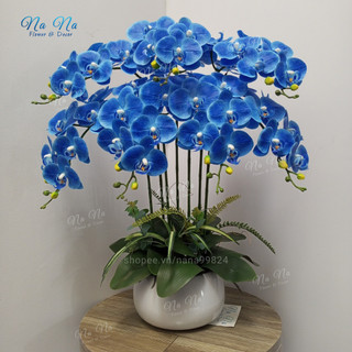 Chậu Lan Giả đã cắm sẵn - Lan hồ điệp chất liệu cao su gồm 7 cành cao 70 - 75cm trang trí nhà cửa, văn phòng...