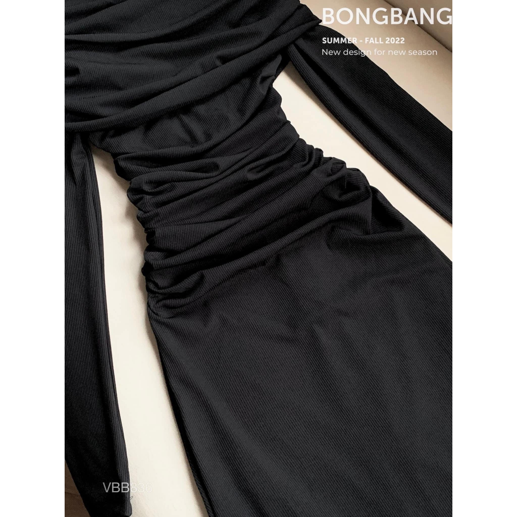 Váy đầm tiểu thư trễ vai dáng dài body Váy đầm len tăm trễ vai phong cách Hàn Quốc cực xinh JiSun's Boutique