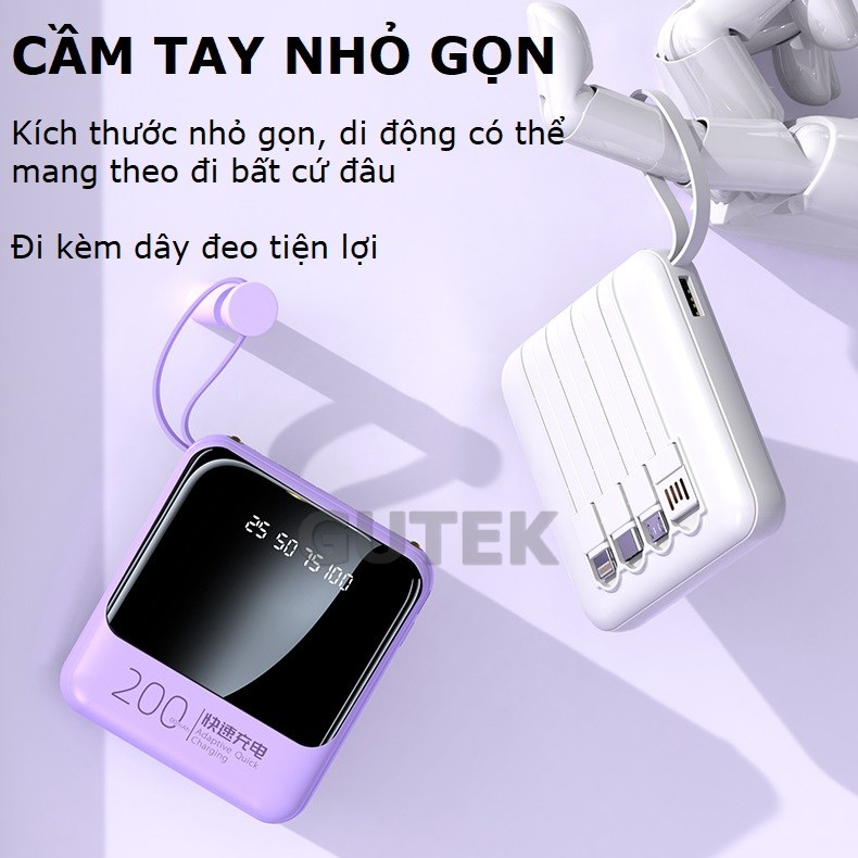 Sạc dự phòng 20000mAh P301 dung lượng pin lớn tích hợp dây sạc nhanh cho nhiều thiết bị điện thoại