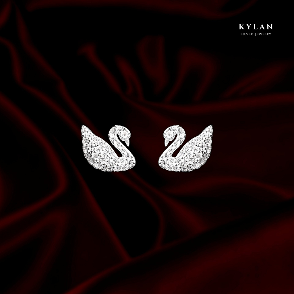 Khuyên Tai Nữ Kylan Silver KL2130 Thiên Nga Full Tấm Kim Cương Nhân Tạo 1.5ly