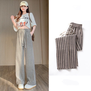 Quần Dạ Ống Xuông Lưng Chun Dáng Đứng Hoạ Tiết Kẻ Sọc Thời Trang Thu Đông