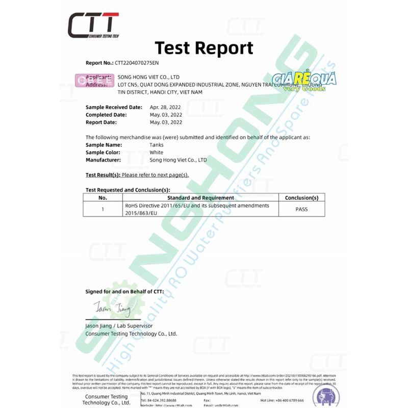 Bình áp máy lọc nước RO Tankvina 4G , Bao gồm van xả áp, van bảo vệ, cho tất cả máy lọc nước