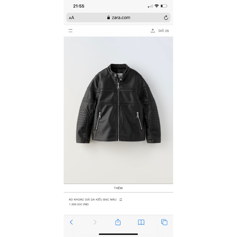 Áo Khoác Da Bé Trai Chốt Cúc Đen ZR