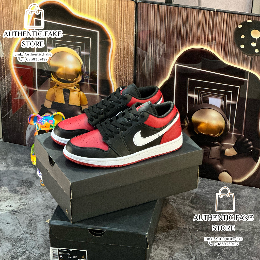 Giày Thể Thao Nikee Air Jordann 1 Lowư ‘Alternatee Bred Toee’,Giày Sneaker Jd1 Phối Màu Đỏ Đen