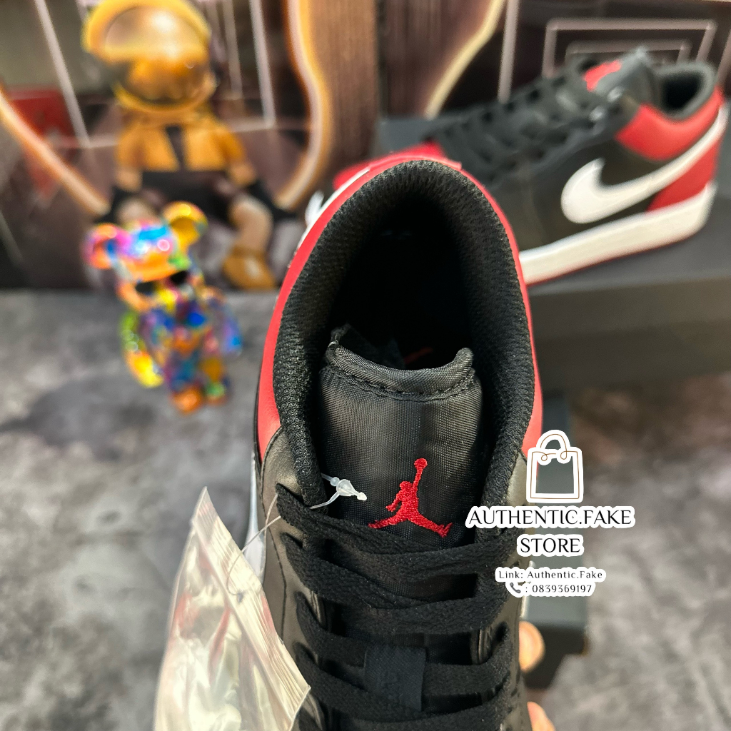 Giày Thể Thao Nikee Air Jordann 1 Lowư ‘Alternatee Bred Toee’,Giày Sneaker Jd1 Phối Màu Đỏ Đen