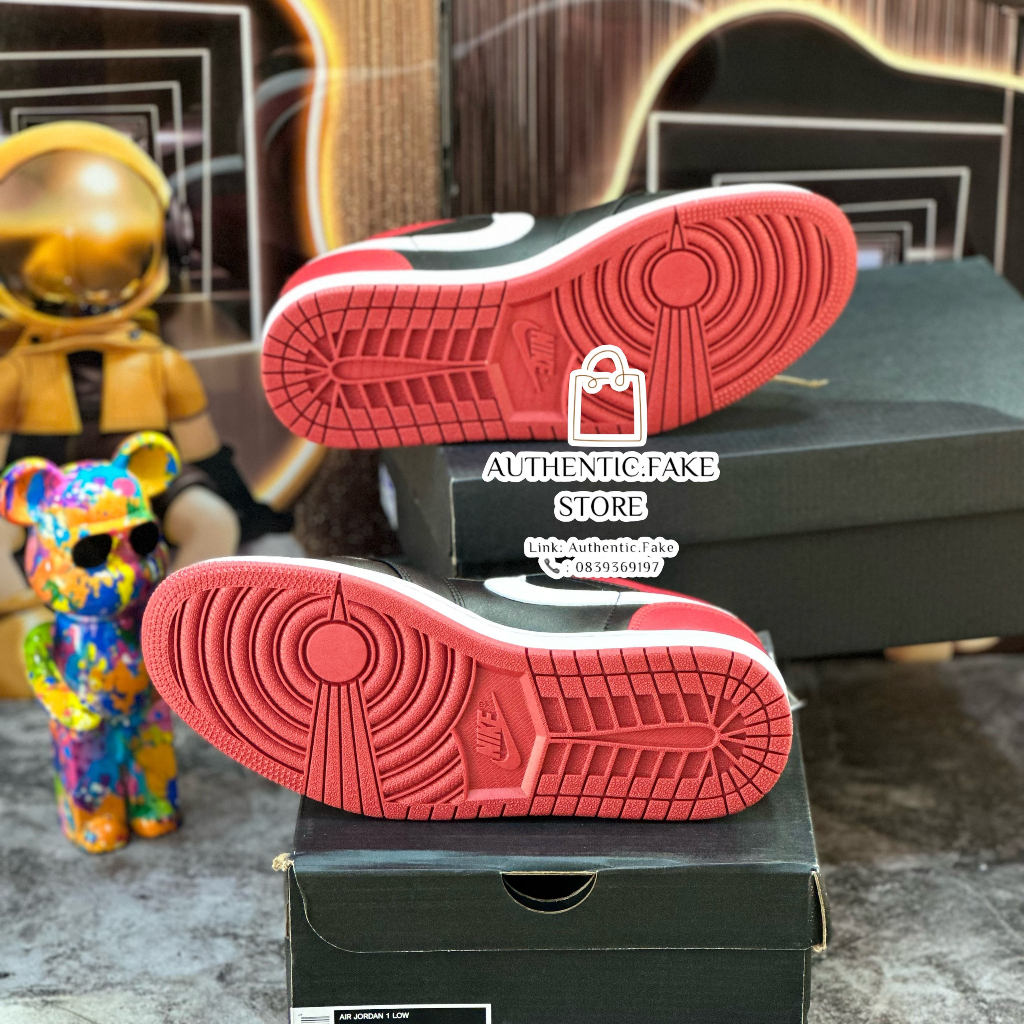 Giày Thể Thao Nikee Air Jordann 1 Lowư ‘Alternatee Bred Toee’,Giày Sneaker Jd1 Phối Màu Đỏ Đen