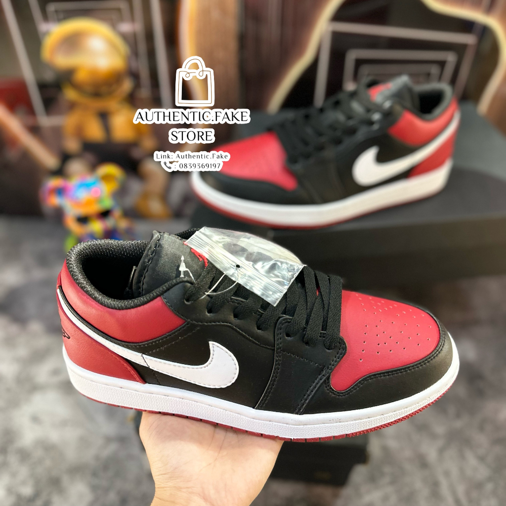 Giày Thể Thao Nikee Air Jordann 1 Lowư ‘Alternatee Bred Toee’,Giày Sneaker Jd1 Phối Màu Đỏ Đen