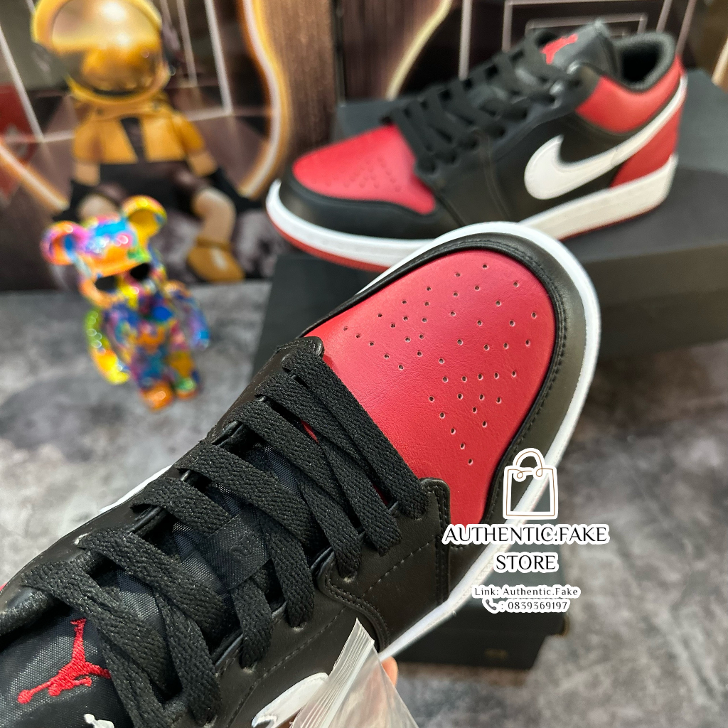 Giày Thể Thao Nikee Air Jordann 1 Lowư ‘Alternatee Bred Toee’,Giày Sneaker Jd1 Phối Màu Đỏ Đen