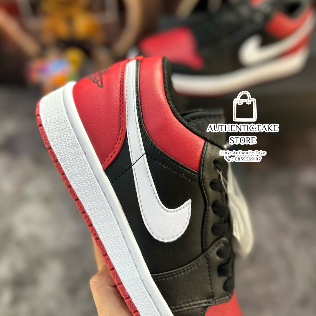 Giày Thể Thao Nikee Air Jordann 1 Lowư ‘Alternatee Bred Toee’,Giày Sneaker Jd1 Phối Màu Đỏ Đen