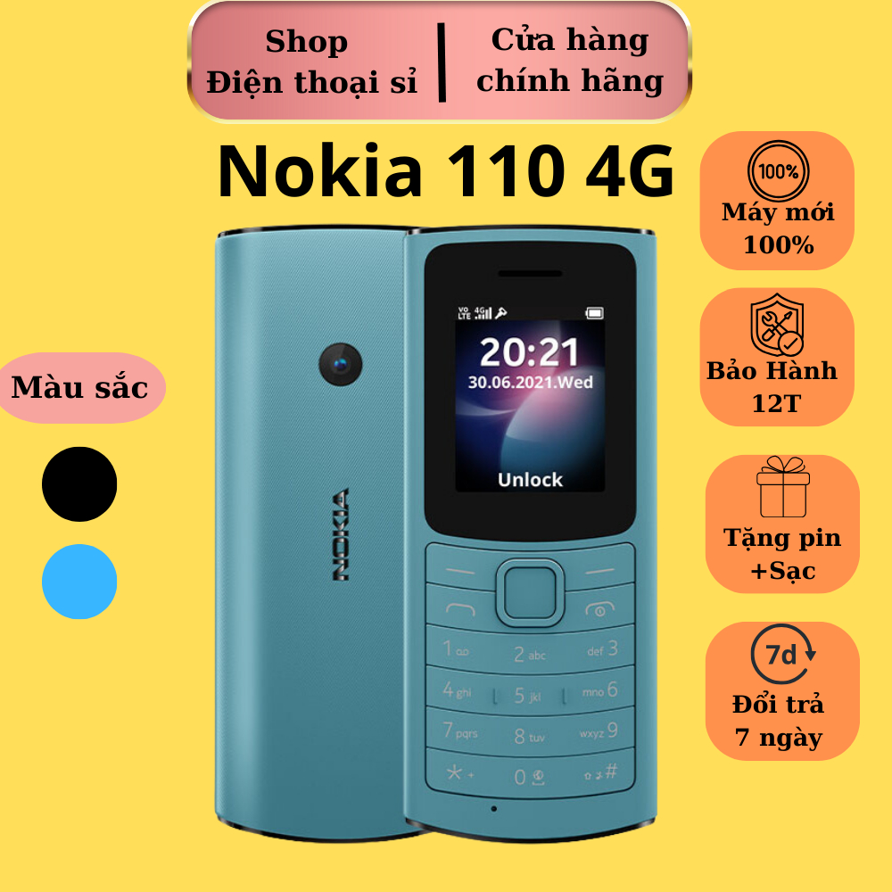 Điện thoại Nokia 11O 4G 2 sim, loa to, sóng khỏe, Pin Trâu - BH12T