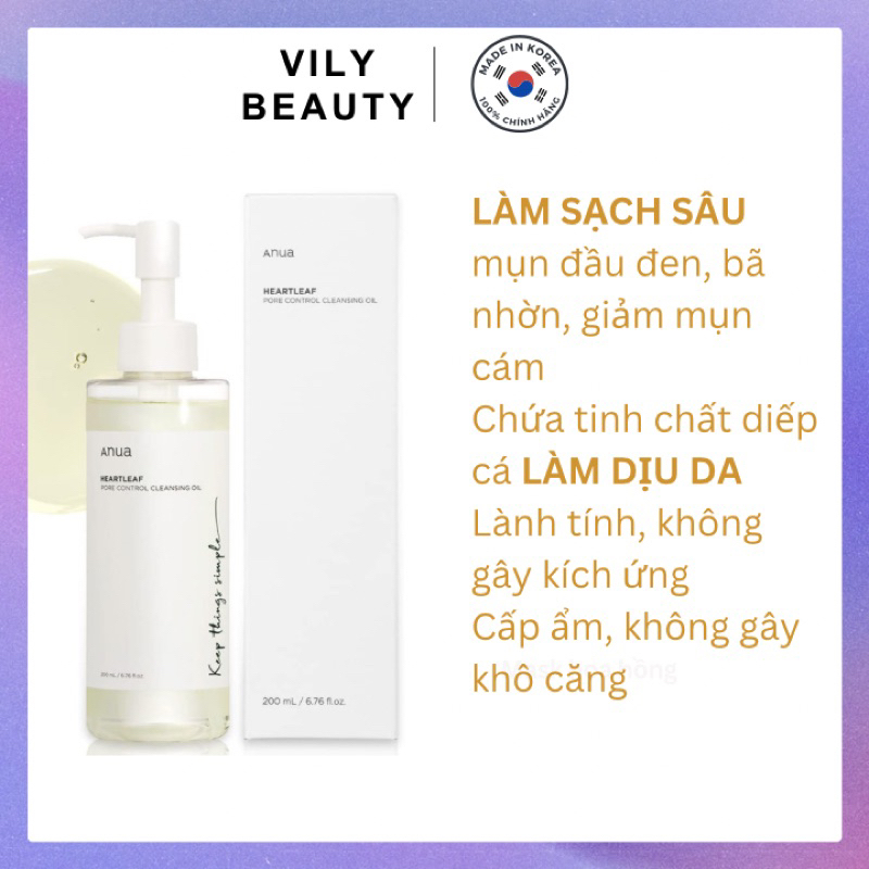 Dầu tẩy trang diếp cá Anua Heartleaf Pore Control Cleansing Oil 200ml