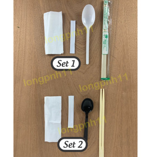 Set 100 Bộ Đũa - Muỗng - Tăm - Giấy , Dùng Một Lần Cho Đồ Mang Đi, 4 in 1, tiện lợi nhanh chóng.