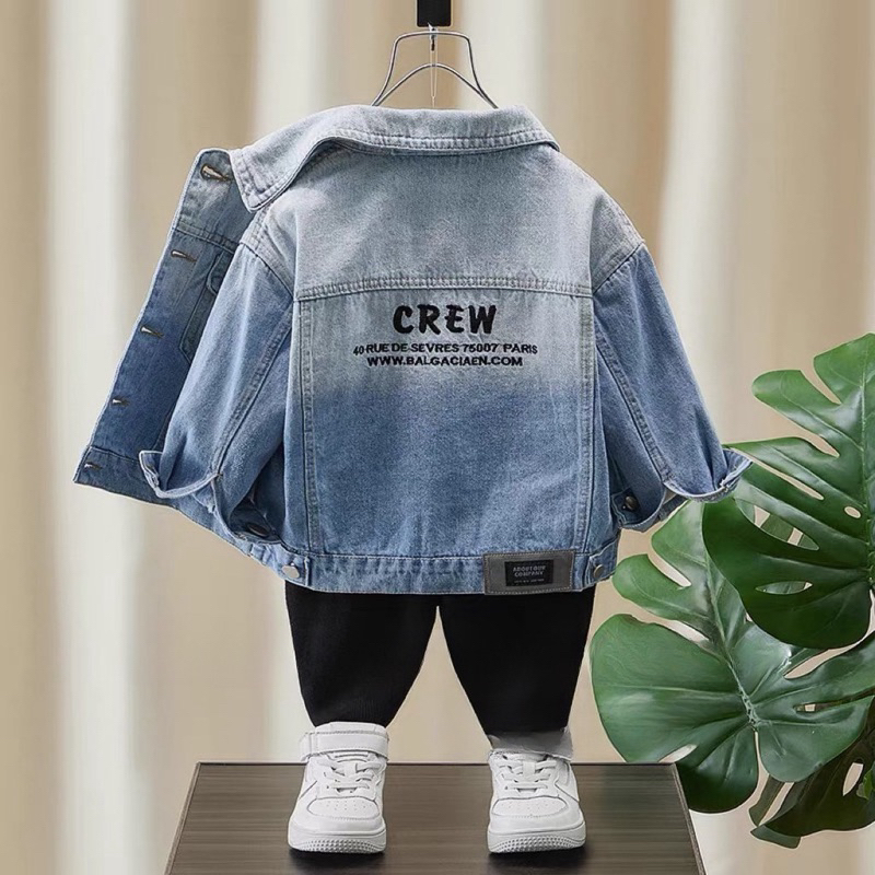 Áo khoác bé trai, áo khoác bò mềm mại cực chất họa tiết Drew cho bé 10-30kg