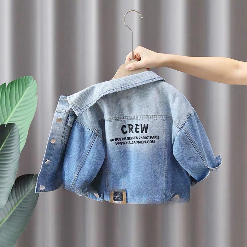 Áo khoác bé trai, áo khoác bò mềm mại cực chất họa tiết Drew cho bé 10-30kg