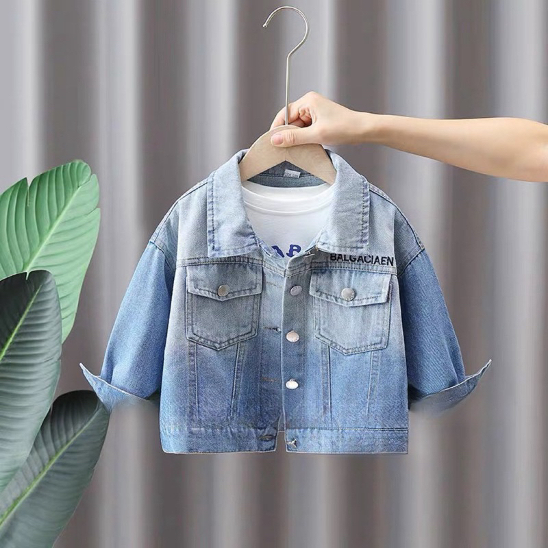 Áo khoác bé trai, áo khoác bò mềm mại cực chất họa tiết Drew cho bé 10-30kg