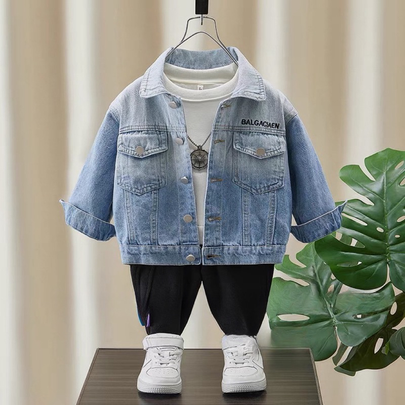 Áo khoác bé trai, áo khoác bò mềm mại cực chất họa tiết Drew cho bé 10-30kg