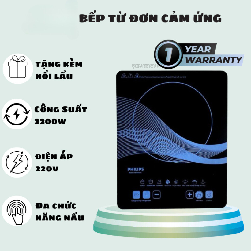 Bếp Từ Đơn Cảm Ứng Mặt Kính Cường Lực TẶNG KÈM NỒI, Công Suất 2200W, Có Chức Năng Hẹn Giờ, Truyền Nhiệt Tốt BH 6 Tháng