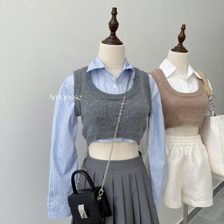 Set Sơ Mi kèm áo Gile Len Croptop