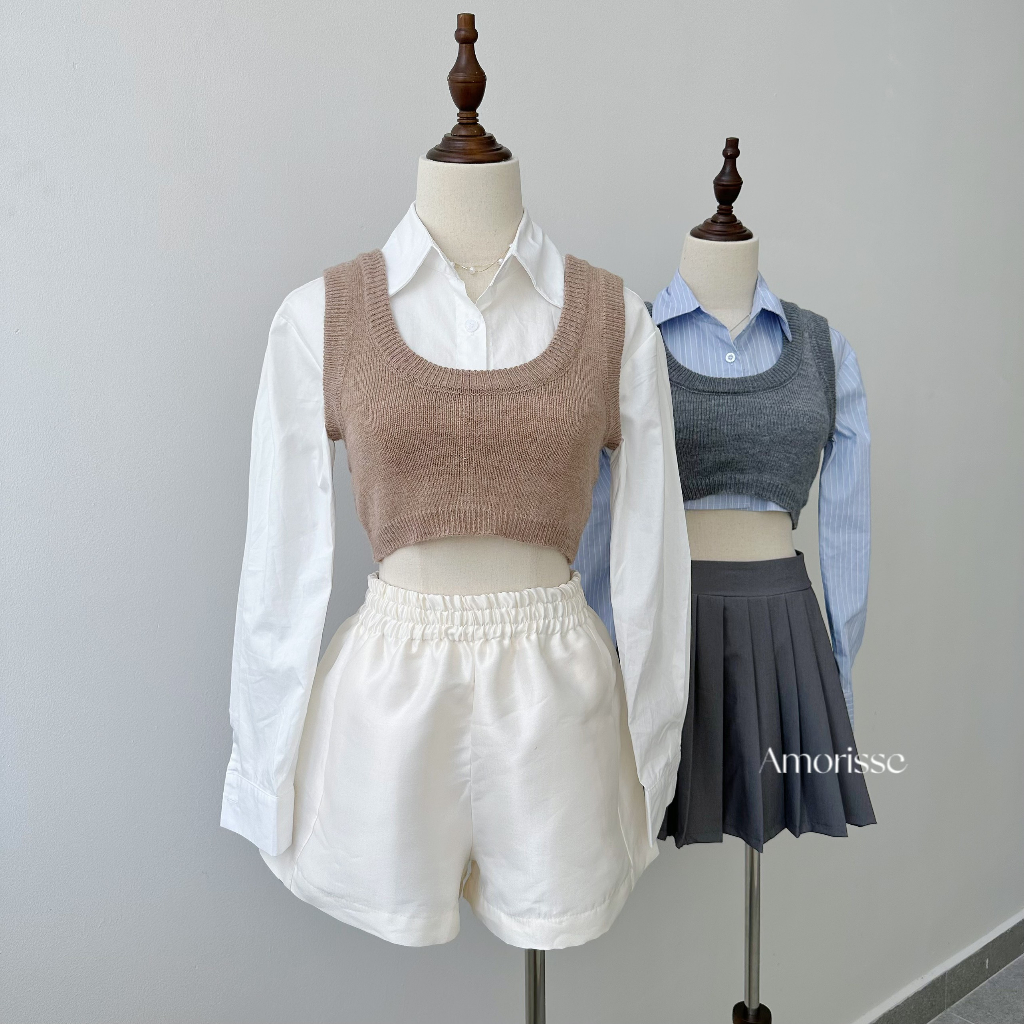 Set Sơ Mi kèm áo Gile Len Croptop