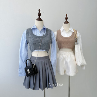 Set Sơ Mi kèm áo Gile Len Croptop