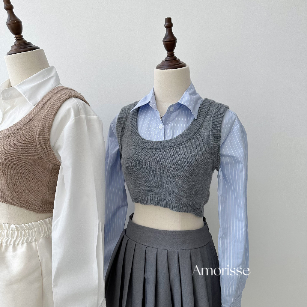 Set Sơ Mi kèm áo Gile Len Croptop