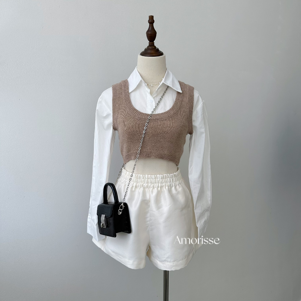 Set Sơ Mi kèm áo Gile Len Croptop