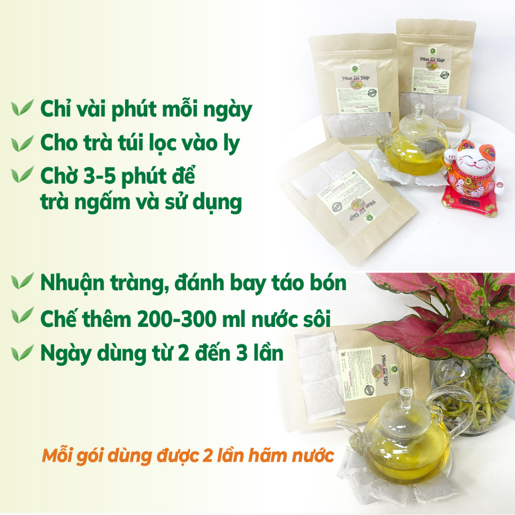 Trà phan tả diệp túi lọc, bổ sung chất xơ, ngừa táo bón, trợ tiêu hóa, nhuận tràng, thải độc tố, giảm cân, tăng dịch vị